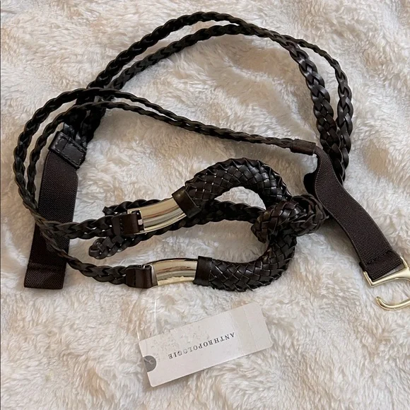 NWT Anthropologie Woven Skinny Belt in Chocolate Brown & Gold size XL - Picture 3 of 8